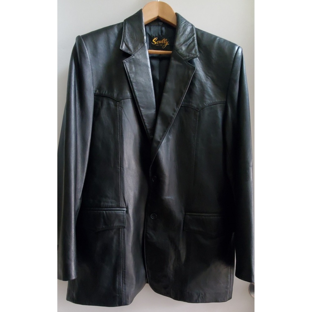 Scully Leather Black 42 Jacket Blazer Pockets Tailored Style Western Style - Picture 4 of 16
